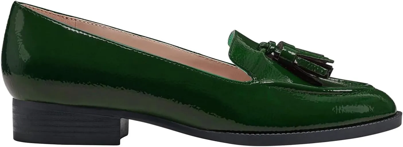 SHODENSE Women Tassel Loafers Round Toe Slip On Chunky Heel Loafer Shoes Fringe Patent 1 inch Low Heel Dress Shoes with Tassels Loafer Flats Office Casual Walking Driver Loafers Comfy 4-11 M US