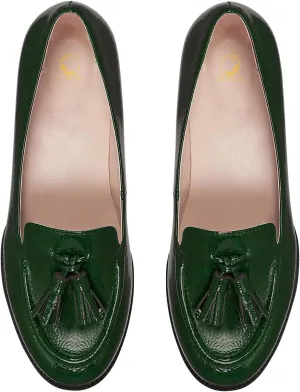 SHODENSE Women Tassel Loafers Round Toe Slip On Chunky Heel Loafer Shoes Fringe Patent 1 inch Low Heel Dress Shoes with Tassels Loafer Flats Office Casual Walking Driver Loafers Comfy 4-11 M US