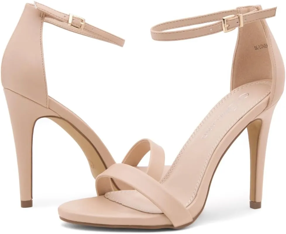 Shoe Land SL-Lovering Women's High Heels Ankle Strap Stilettos, Round Open Toe Strappy Dressy Heeled Sandals – Sexy Heels for Prom Wedding Party and Bridal