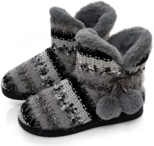 Slipper Boots Women Knit Plush Lining Winter House Shoes Memory Foam Indoor Outdoor