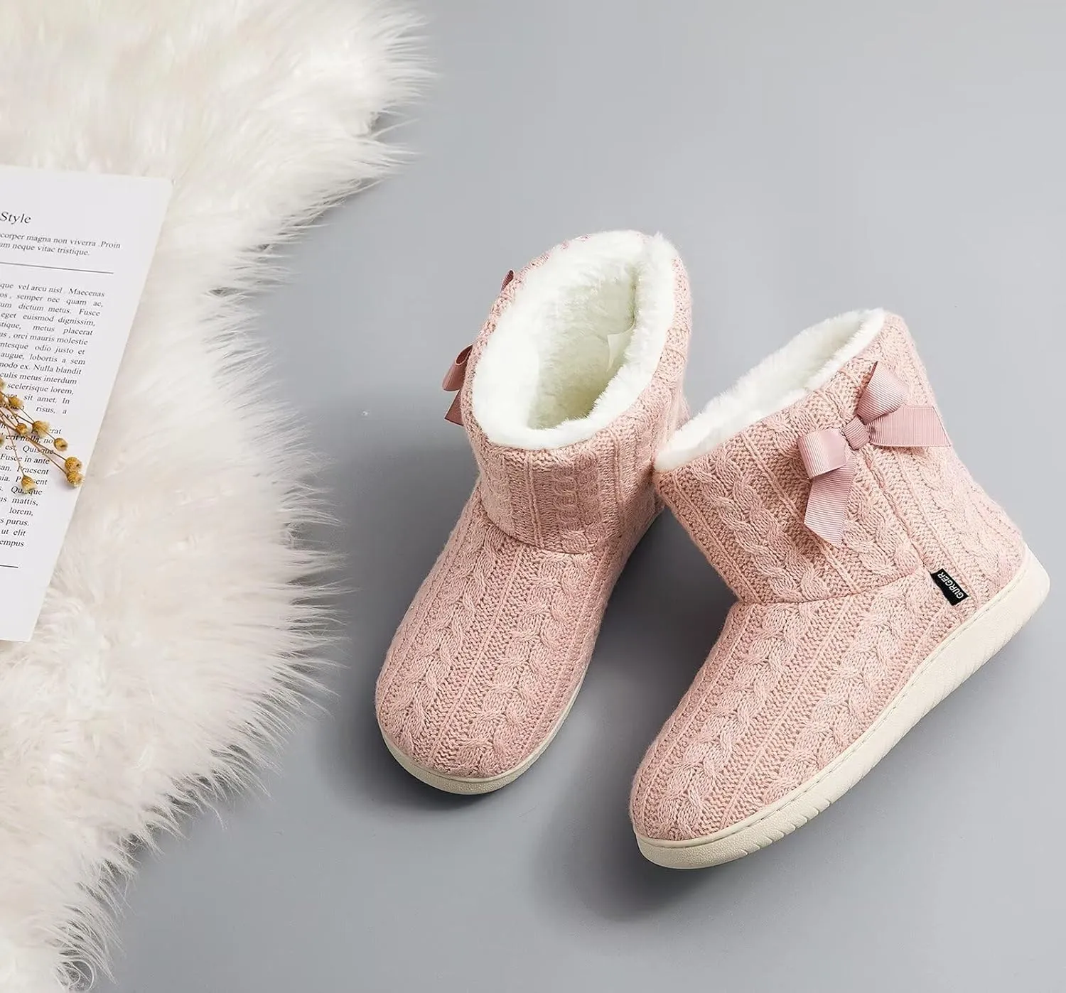 Slipper Boots Women Knit Plush Lining Winter House Shoes Memory Foam Indoor Outdoor