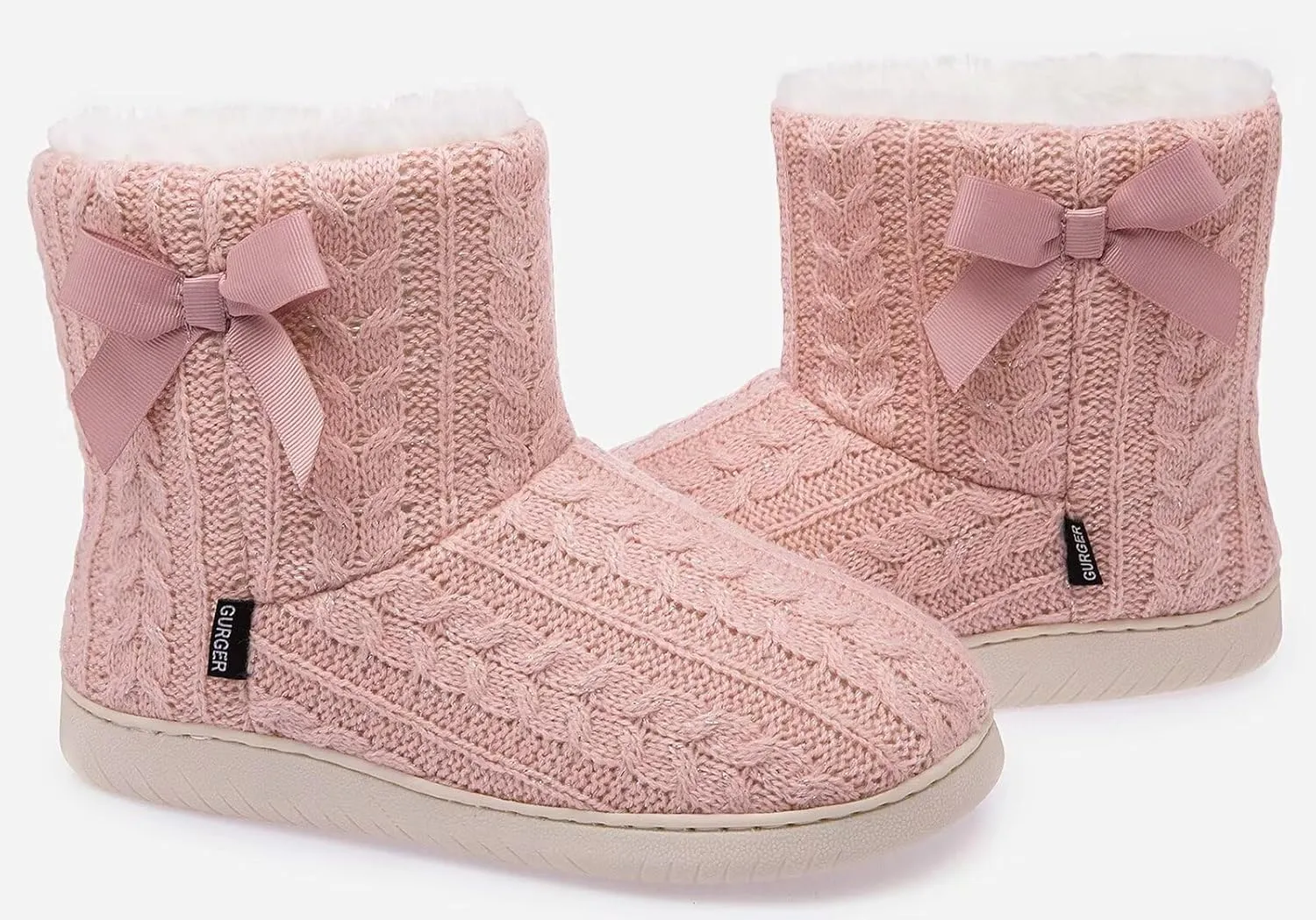 Slipper Boots Women Knit Plush Lining Winter House Shoes Memory Foam Indoor Outdoor