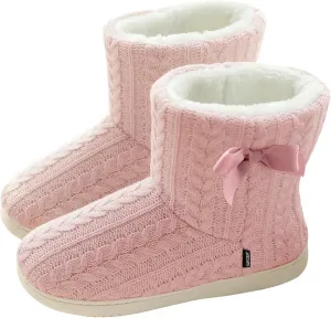 Slipper Boots Women Knit Plush Lining Winter House Shoes Memory Foam Indoor Outdoor