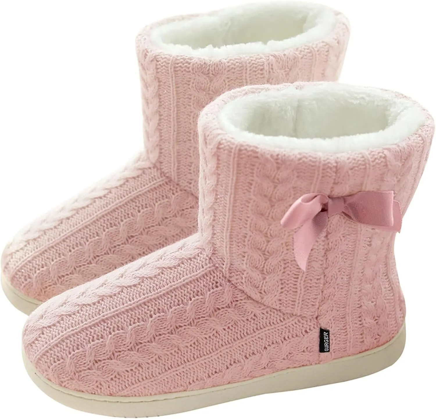 Slipper Boots Women Knit Plush Lining Winter House Shoes Memory Foam Indoor Outdoor