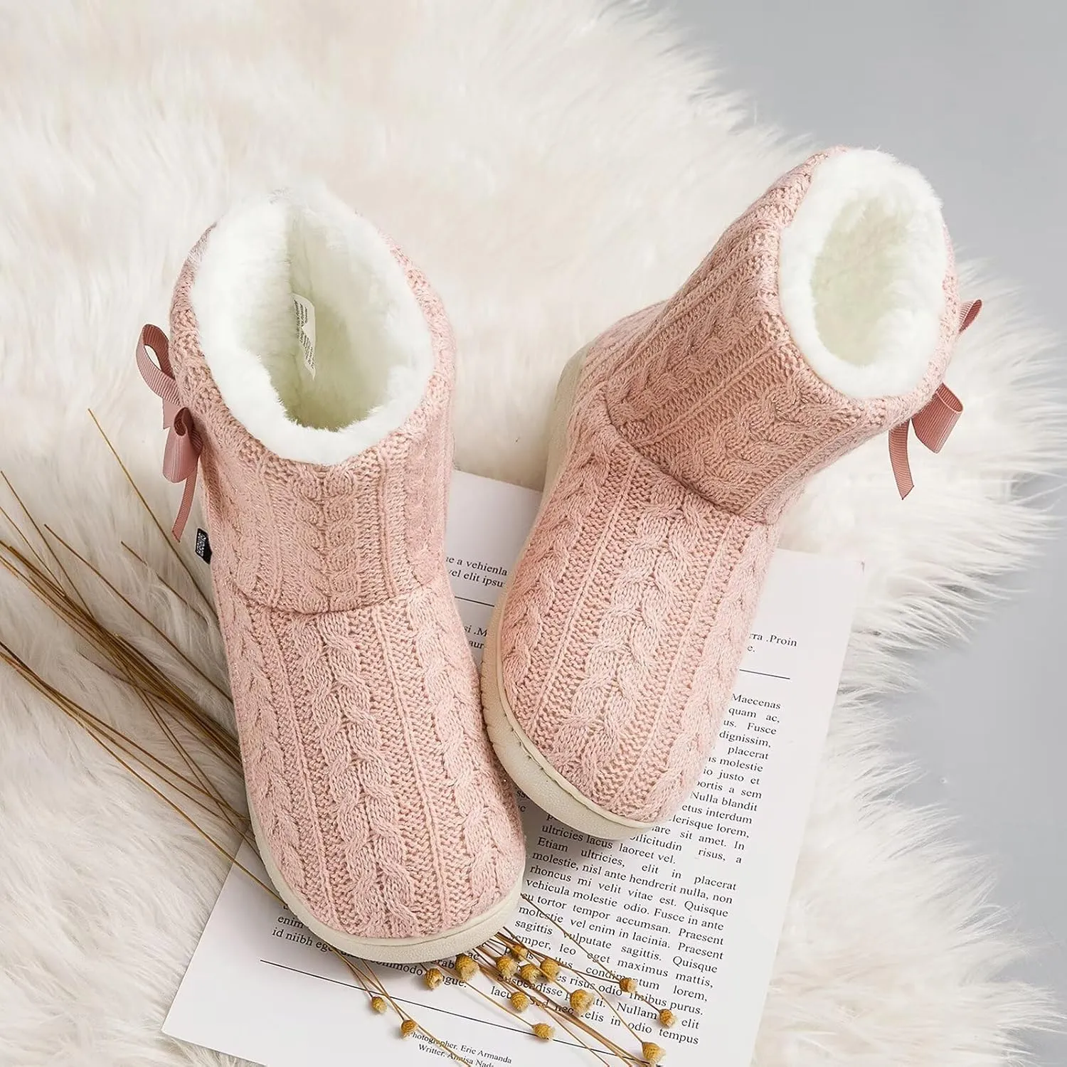 Slipper Boots Women Knit Plush Lining Winter House Shoes Memory Foam Indoor Outdoor