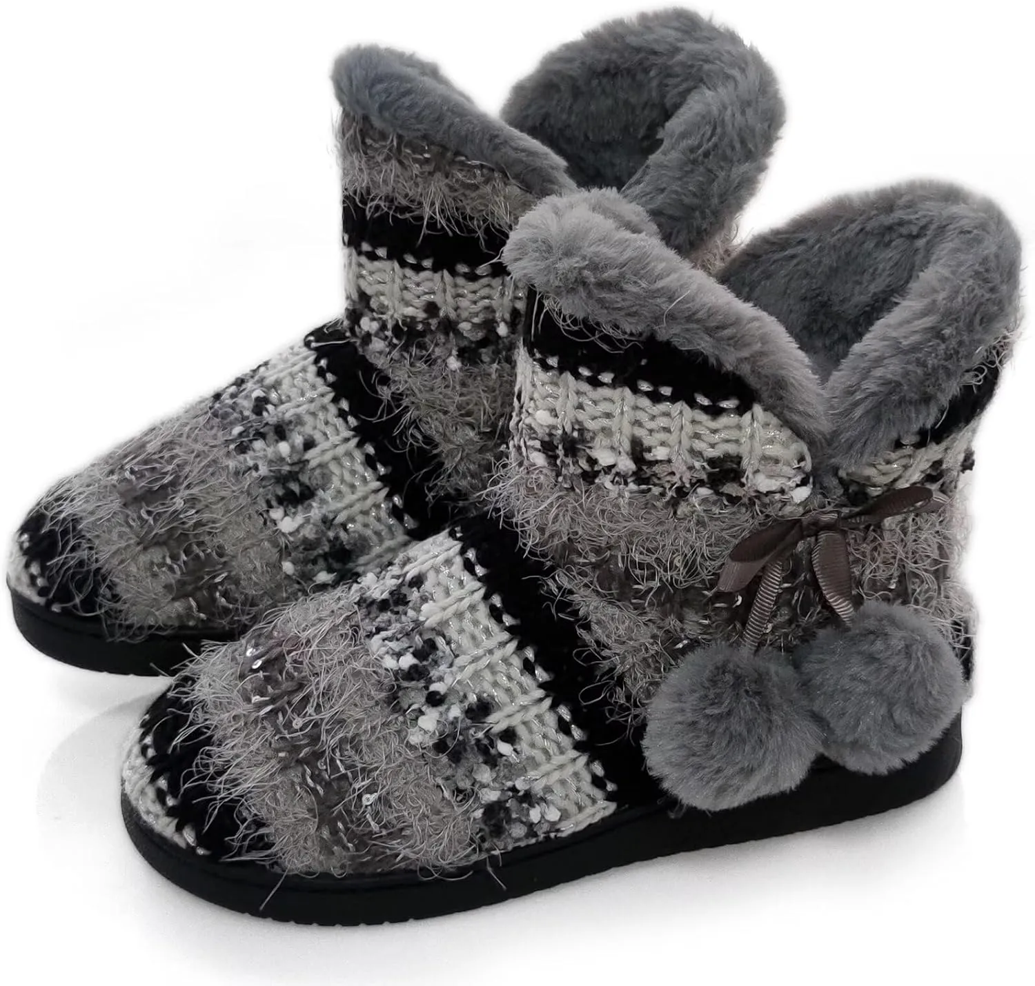 Slipper Boots Women Knit Plush Lining Winter House Shoes Memory Foam Indoor Outdoor