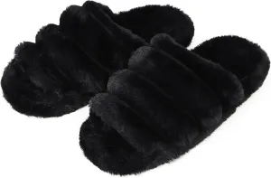 Snoozies Fuzzy Open Toe Slippers for Women - Cute, Comfy Pedi Slides for Women with Non-Skid Sole - Indoor House Spa Shoes - Ladies Pedicure Slippers