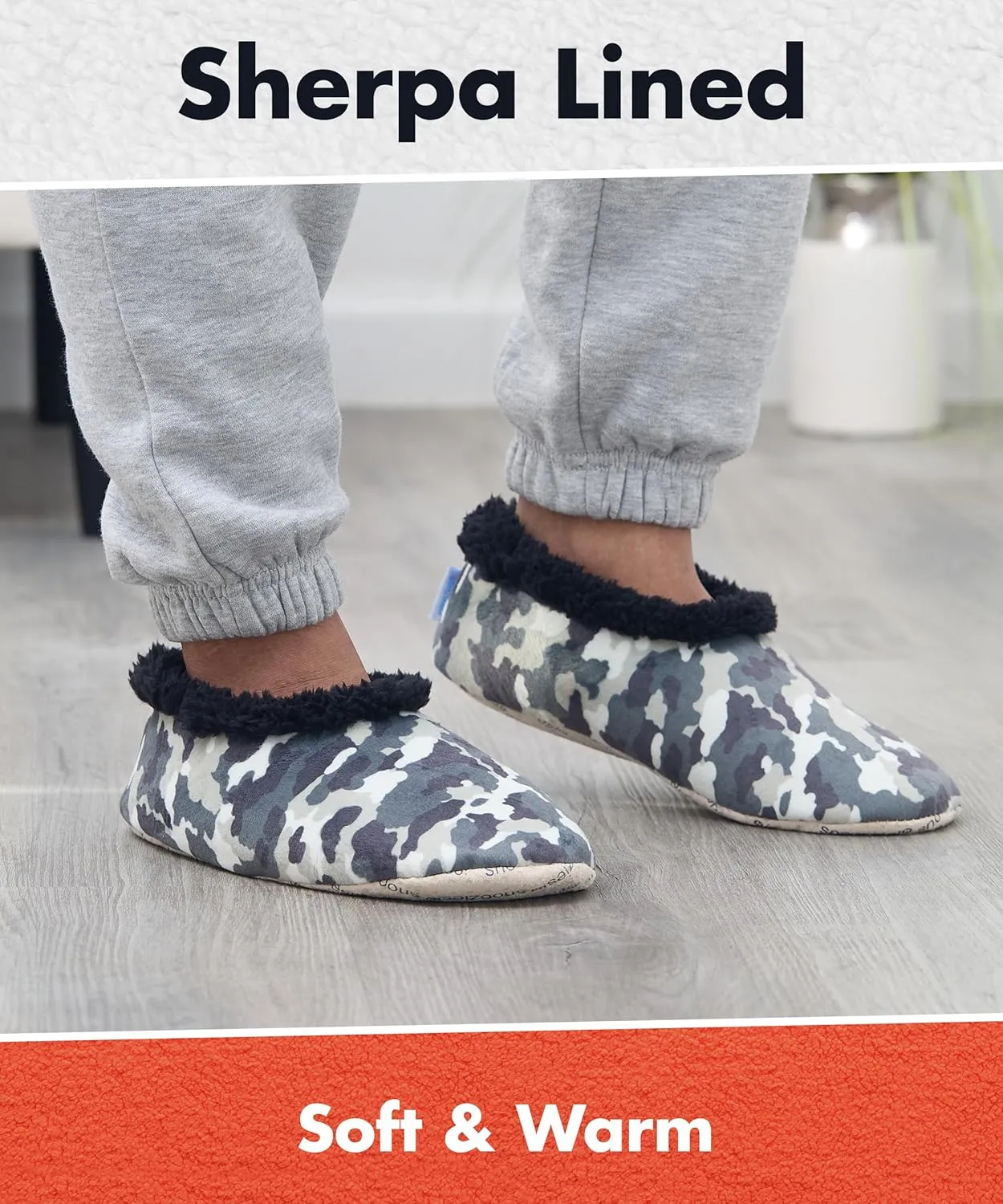 Snoozies Mens Slippers Indoor Plaid, Cord, or Camo, Sherpa Fleece-Lined Slippers Socks Non-Skid, Mens House Shoes, Male Gifts