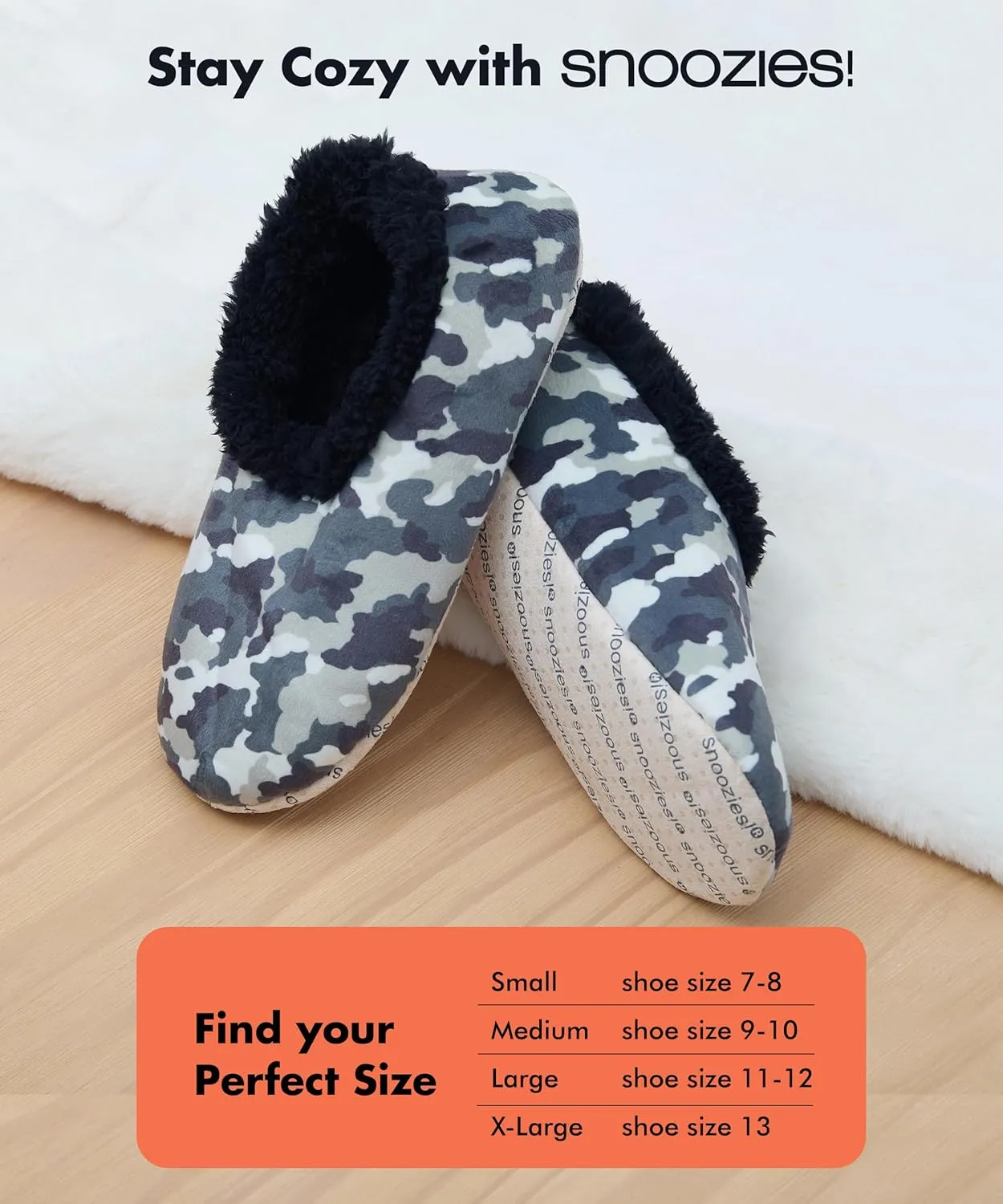 Snoozies Mens Slippers Indoor Plaid, Cord, or Camo, Sherpa Fleece-Lined Slippers Socks Non-Skid, Mens House Shoes, Male Gifts