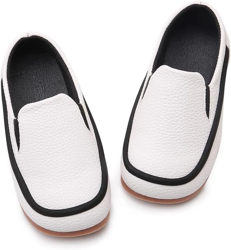 SOFMUO Toddler Boys Girls Loafers Slip On Little Kids Oxford Dress Flats Casual Boat Shoes School Uniform Moccasin Daily Walking Shoes