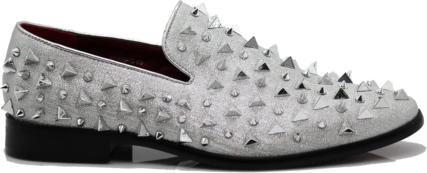 SPK16 Men's Vintage Spike Dress Loafers Slip On Fashion Shoes Classic Tuxedo Dress Shoes