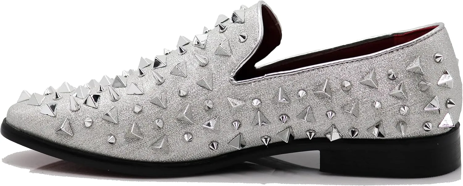 SPK16 Men's Vintage Spike Dress Loafers Slip On Fashion Shoes Classic Tuxedo Dress Shoes