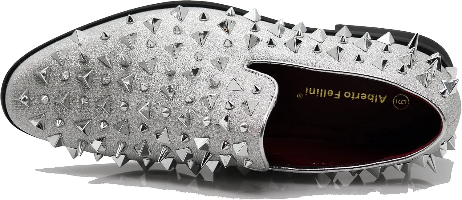 SPK16 Men's Vintage Spike Dress Loafers Slip On Fashion Shoes Classic Tuxedo Dress Shoes