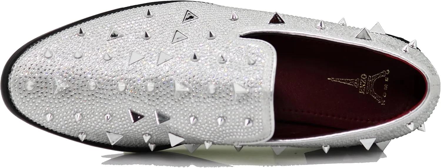 SPK24 Men Vintage Spikes Sparkle Formal Tuxedo Stage Fashion Slip On Loafer Dress Shoes