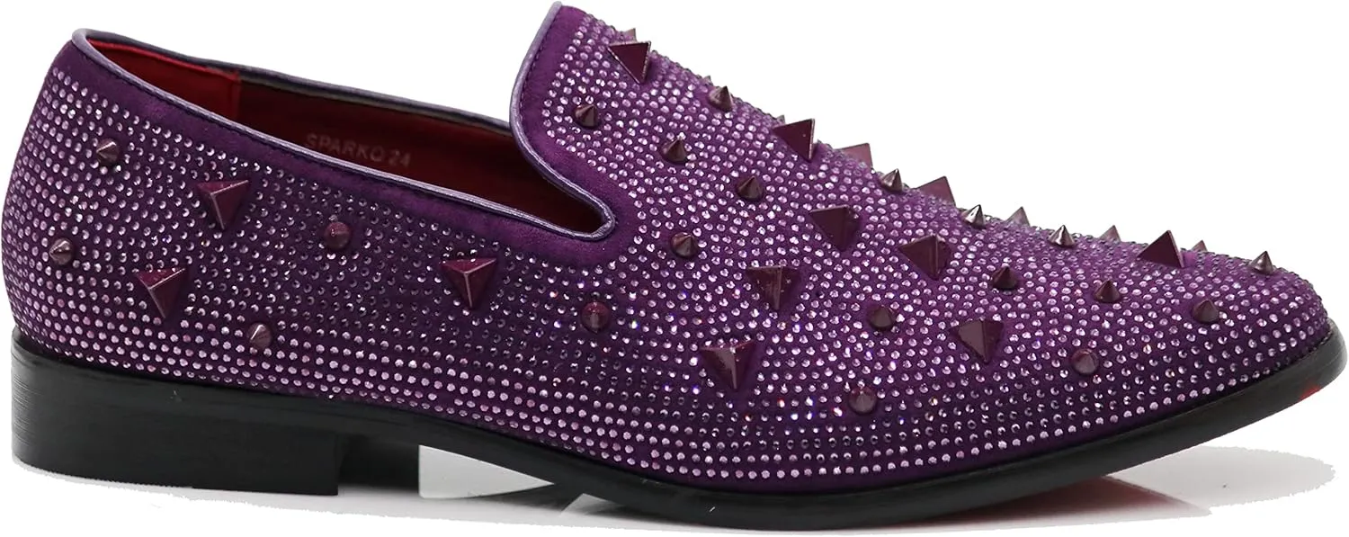 SPK24 Men Vintage Spikes Sparkle Formal Tuxedo Stage Fashion Slip On Loafer Dress Shoes