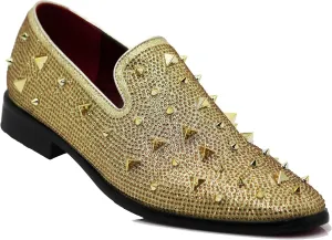 SPK24 Men Vintage Spikes Sparkle Formal Tuxedo Stage Fashion Slip On Loafer Dress Shoes