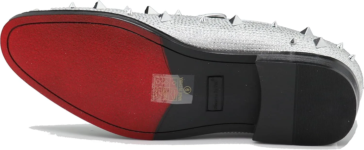 SPK24 Men Vintage Spikes Sparkle Formal Tuxedo Stage Fashion Slip On Loafer Dress Shoes