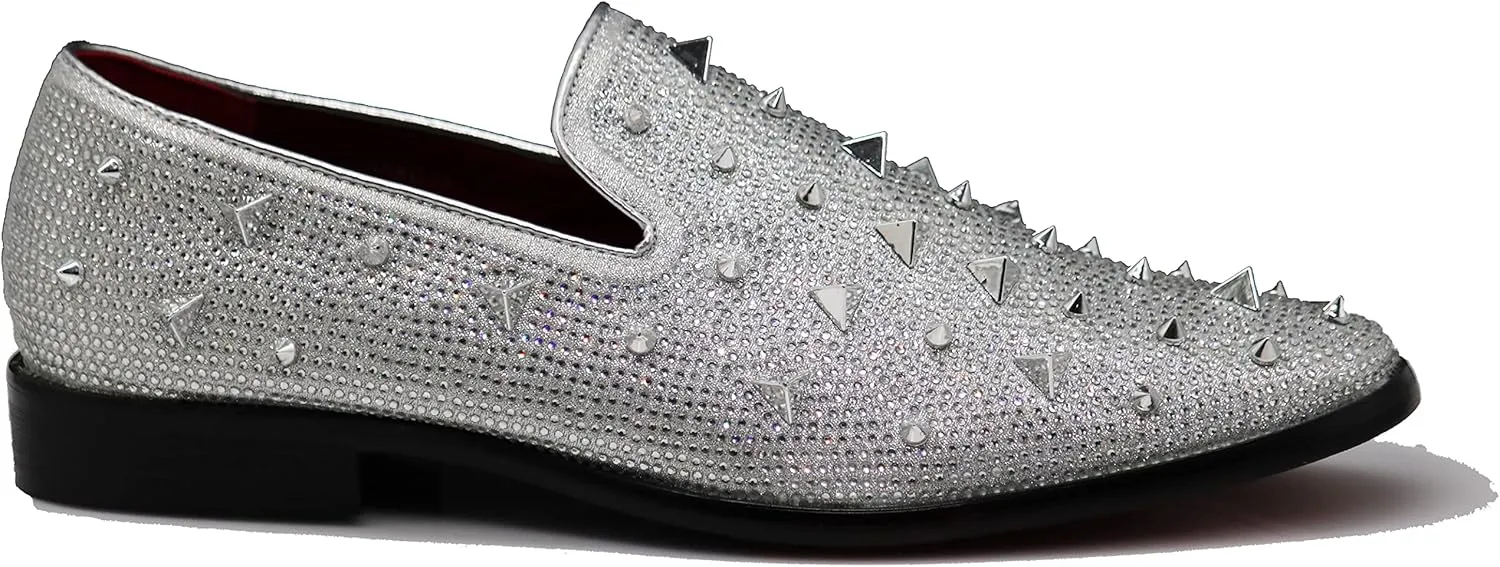 SPK24 Men Vintage Spikes Sparkle Formal Tuxedo Stage Fashion Slip On Loafer Dress Shoes