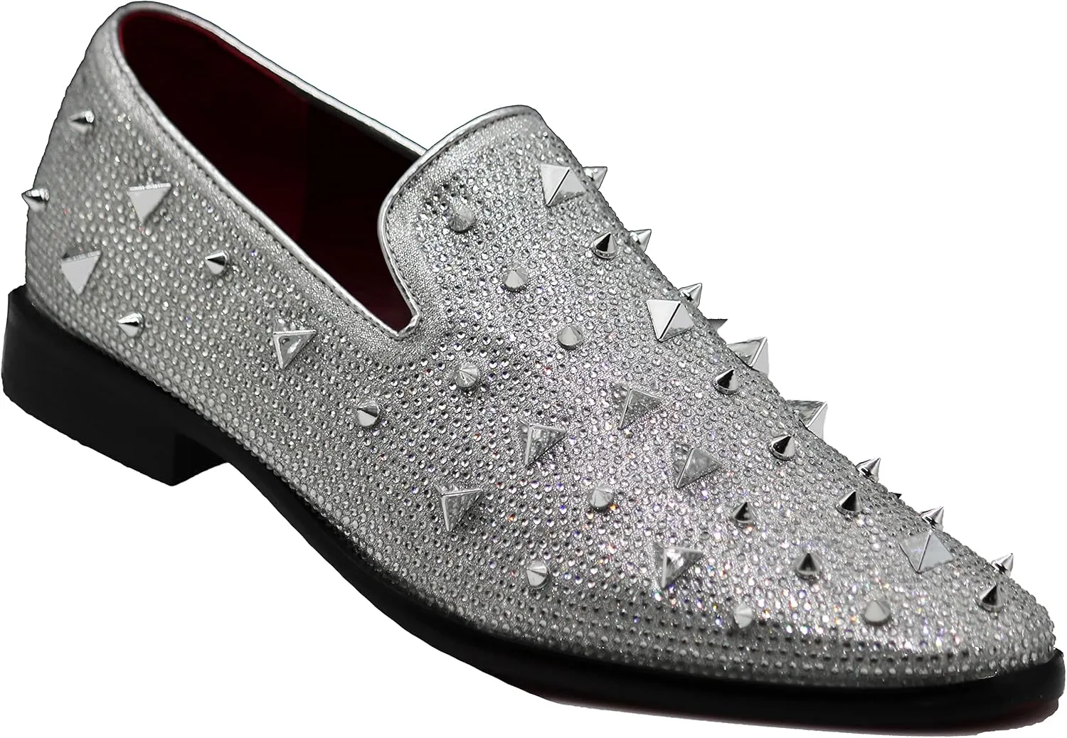 SPK24 Men Vintage Spikes Sparkle Formal Tuxedo Stage Fashion Slip On Loafer Dress Shoes