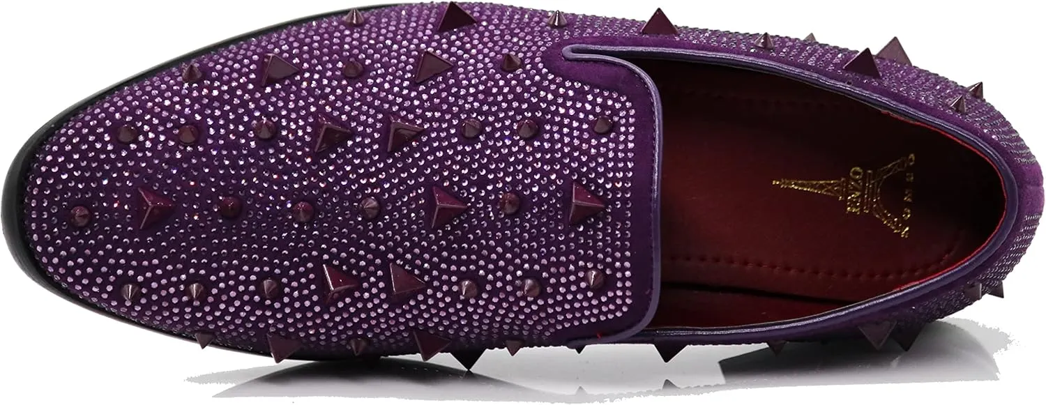 SPK24 Men Vintage Spikes Sparkle Formal Tuxedo Stage Fashion Slip On Loafer Dress Shoes