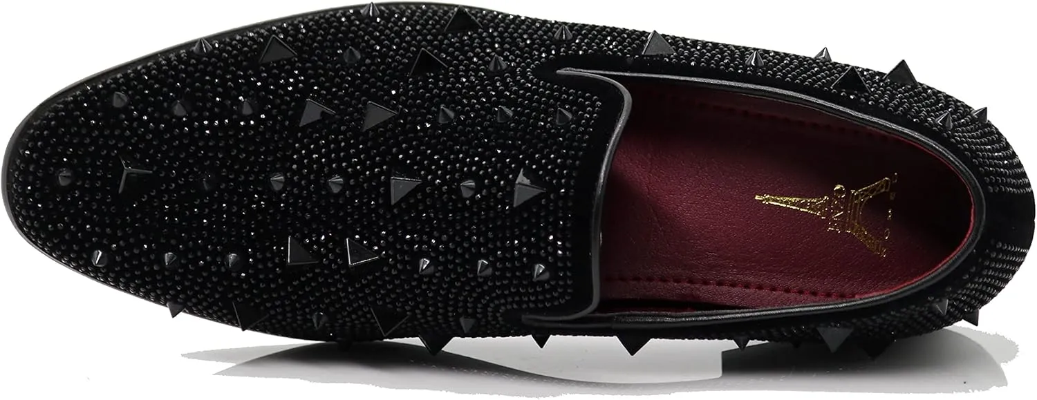 SPK24 Men Vintage Spikes Sparkle Formal Tuxedo Stage Fashion Slip On Loafer Dress Shoes
