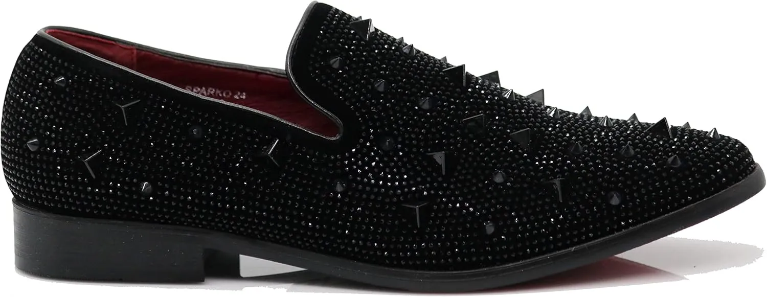 SPK24 Men Vintage Spikes Sparkle Formal Tuxedo Stage Fashion Slip On Loafer Dress Shoes