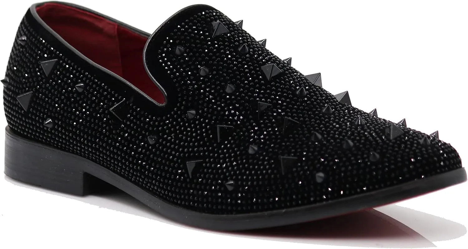 SPK24 Men Vintage Spikes Sparkle Formal Tuxedo Stage Fashion Slip On Loafer Dress Shoes