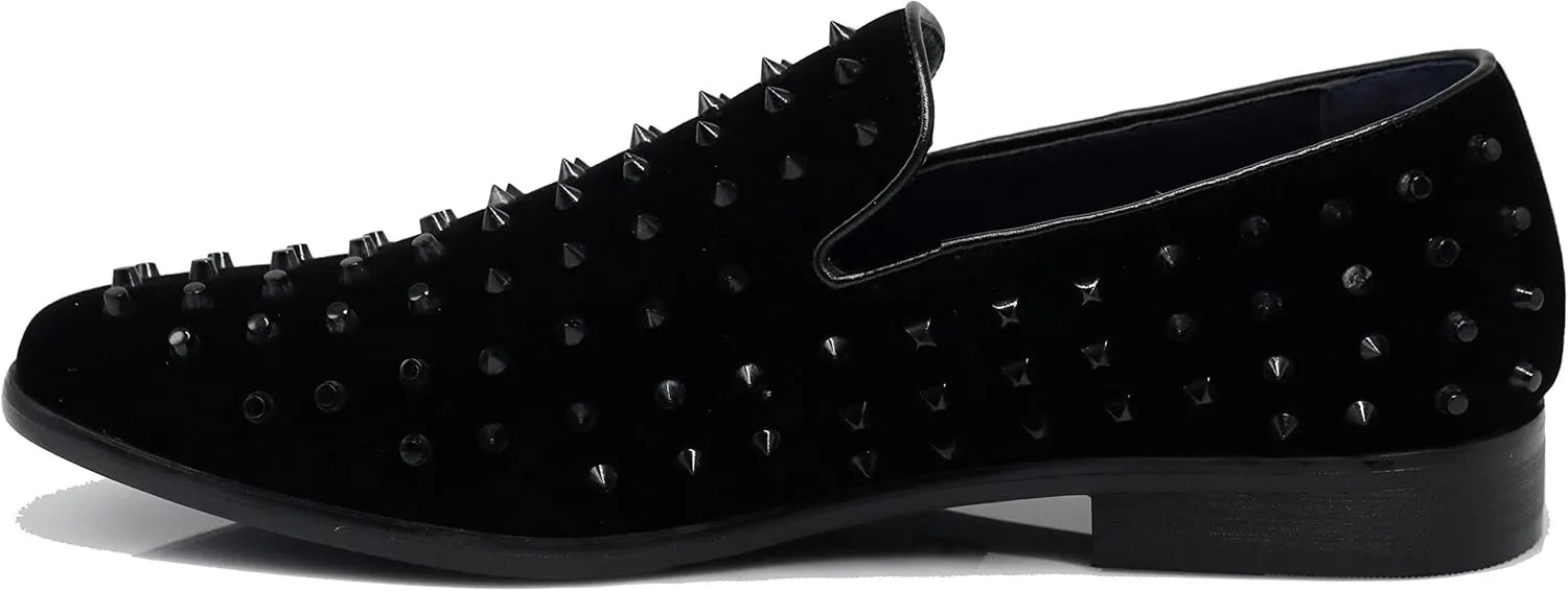 SPK24 Men Vintage Spikes Sparkle Formal Tuxedo Stage Fashion Slip On Loafer Dress Shoes