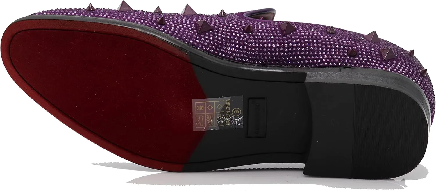 SPK24 Men Vintage Spikes Sparkle Formal Tuxedo Stage Fashion Slip On Loafer Dress Shoes