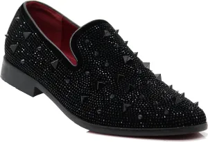 SPK24 Men Vintage Spikes Sparkle Formal Tuxedo Stage Fashion Slip On Loafer Dress Shoes
