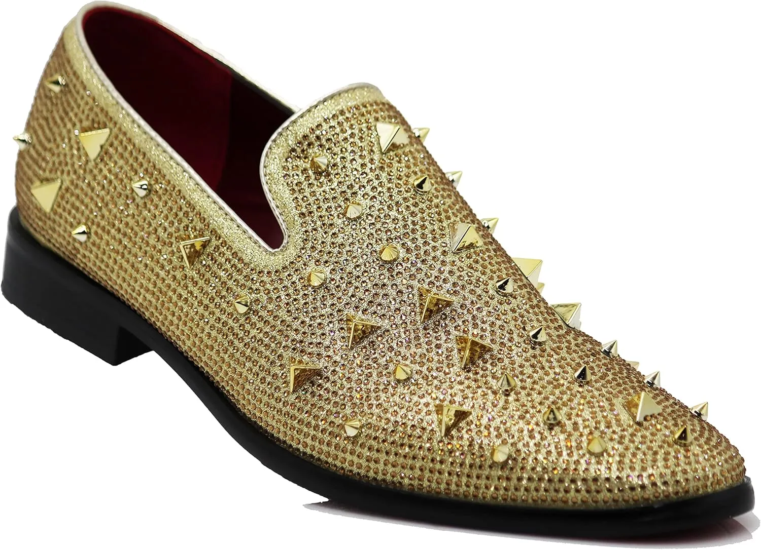 SPK24 Men Vintage Spikes Sparkle Formal Tuxedo Stage Fashion Slip On Loafer Dress Shoes
