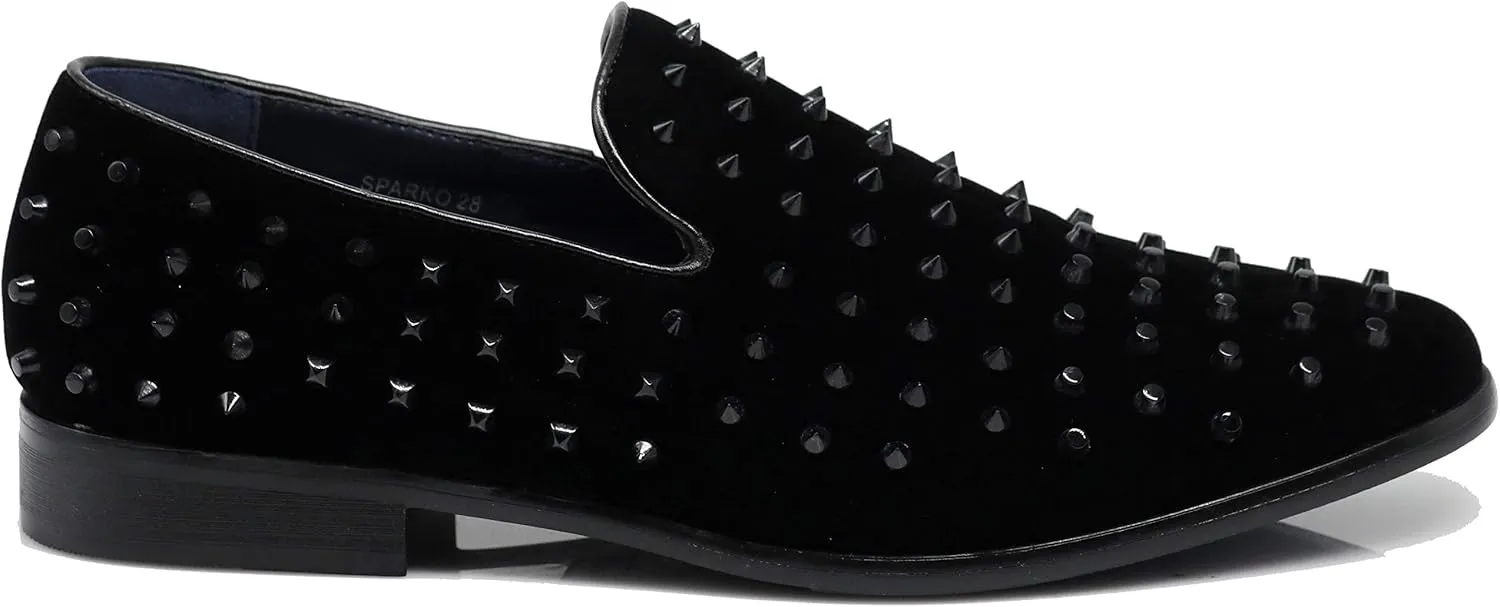 SPK24 Men Vintage Spikes Sparkle Formal Tuxedo Stage Fashion Slip On Loafer Dress Shoes