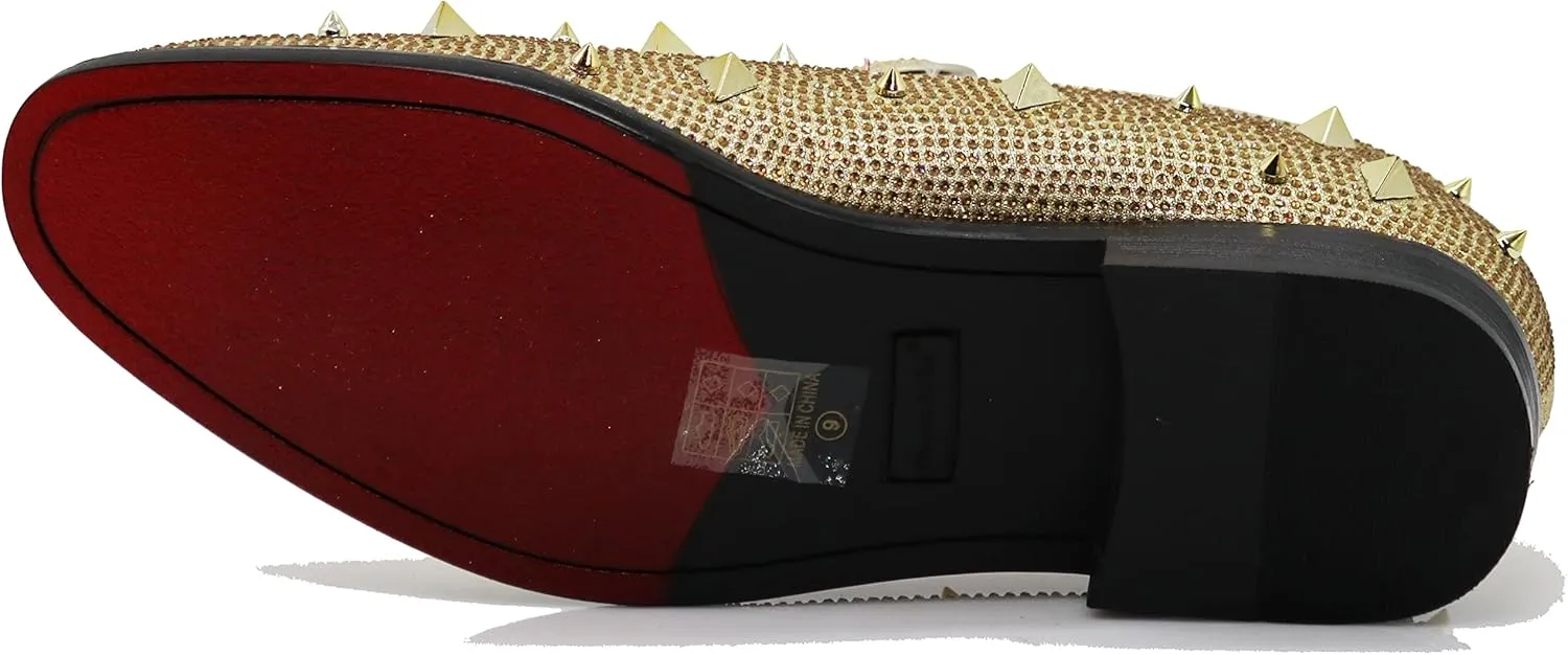 SPK24 Men Vintage Spikes Sparkle Formal Tuxedo Stage Fashion Slip On Loafer Dress Shoes