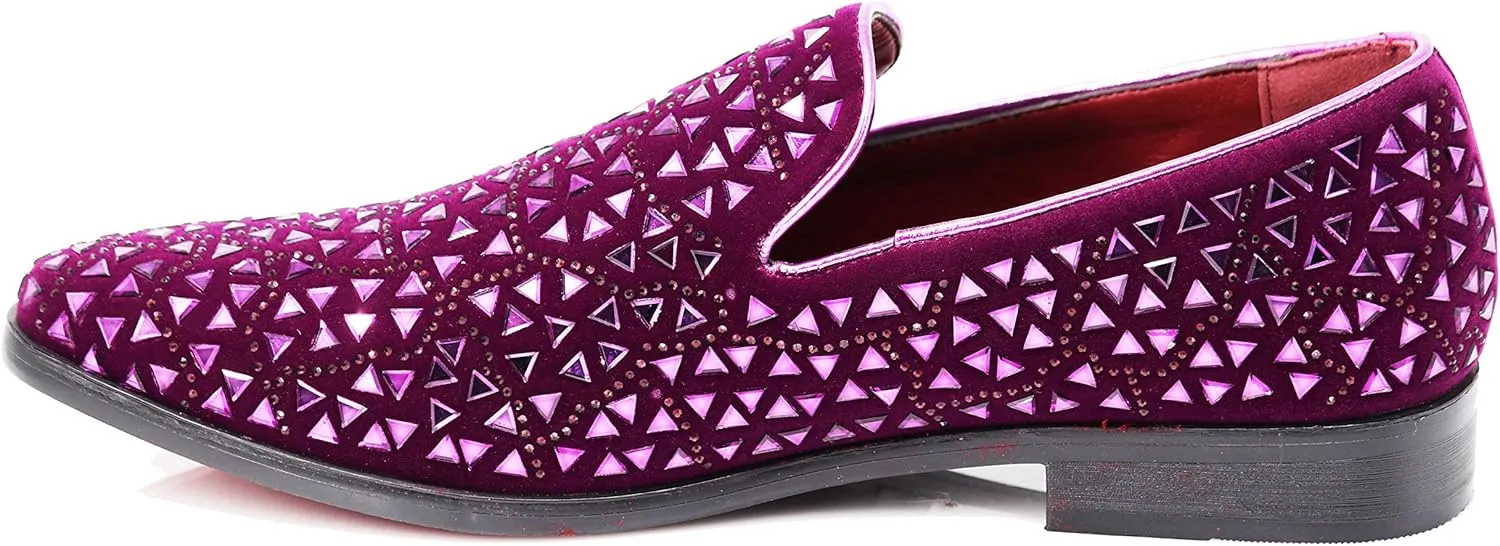SPK27 Men's Rhinestone Sparkling Suede Dress Shoes Loafer Classic Designer Moccasins