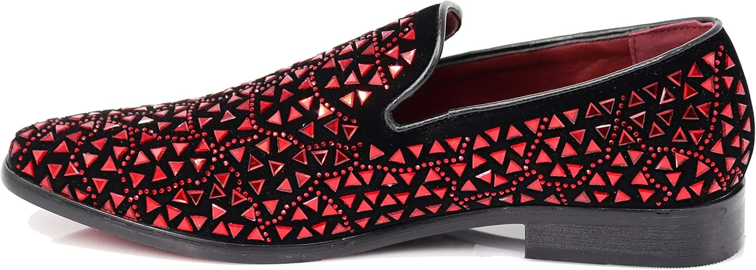 SPK27 Men's Rhinestone Sparkling Suede Dress Shoes Loafer Classic Designer Moccasins