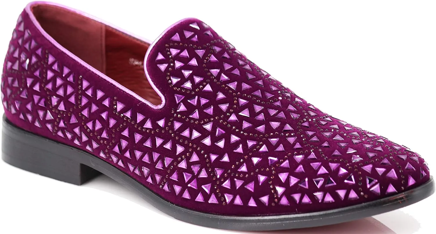 SPK27 Men's Rhinestone Sparkling Suede Dress Shoes Loafer Classic Designer Moccasins