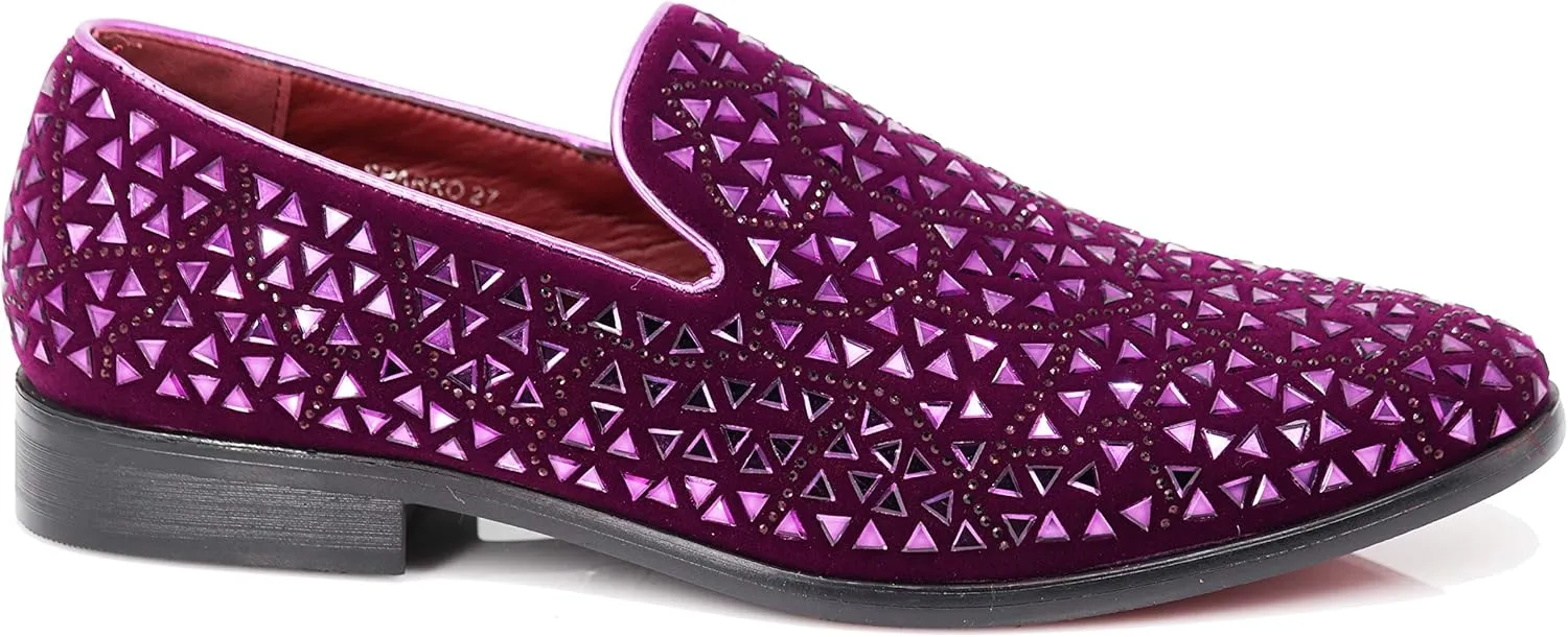 SPK27 Men's Rhinestone Sparkling Suede Dress Shoes Loafer Classic Designer Moccasins