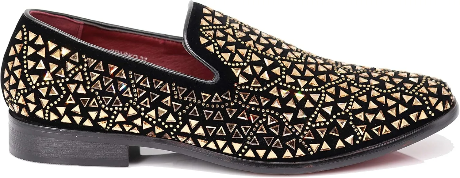 SPK27 Men's Rhinestone Sparkling Suede Dress Shoes Loafer Classic Designer Moccasins