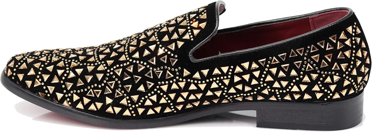 SPK27 Men's Rhinestone Sparkling Suede Dress Shoes Loafer Classic Designer Moccasins