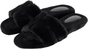 Stratuxx Kaze Womens Fur Slippers Comfy House Slide Sandals Open Toe Memory Foam Indoor Fluffy Slippers for Women