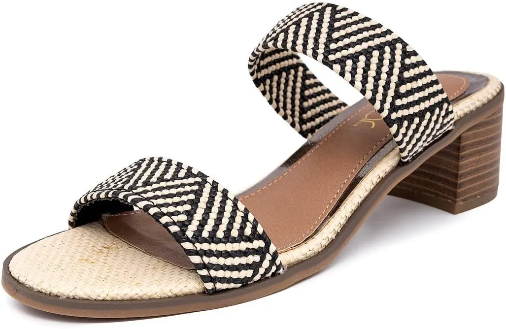 Sugar Women's Heeled Two Band Slide Sandal: Square Open Toe, Low Block Chunky Heels, Slip-On Comfort - Halo