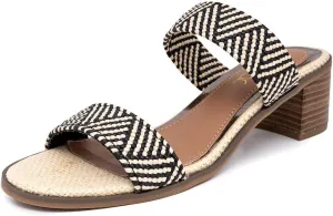 Sugar Women's Heeled Two Band Slide Sandal: Square Open Toe, Low Block Chunky Heels, Slip-On Comfort - Halo