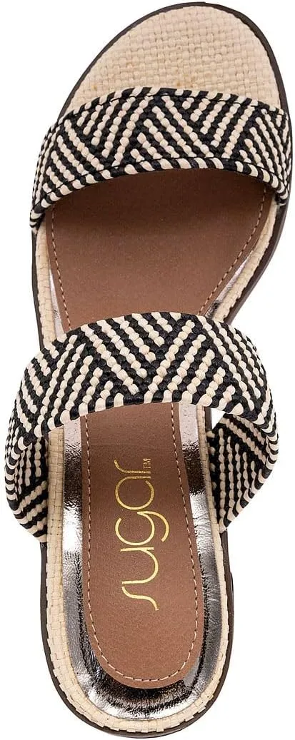 Sugar Women's Heeled Two Band Slide Sandal: Square Open Toe, Low Block Chunky Heels, Slip-On Comfort - Halo