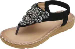 Summer Fashion Rhinestones T-Strap Sandals for Women Classic Strappy Thong Mid Platform Sandal Comfy Walking Footwear