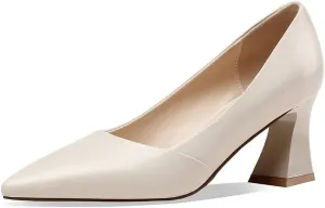 TinaCus Genuine Leather Women's Handmade Clear Pointed Toe Mid Spool Heel Slip On Elegant Office Pumps