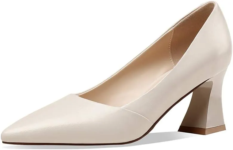 TinaCus Genuine Leather Women's Handmade Clear Pointed Toe Mid Spool Heel Slip On Elegant Office Pumps
