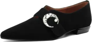 TinaCus Women's Suede Leather Pointed Toe Crystal Moon Handmade Office Loafer Shoes