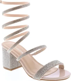 TOP Moda Women Rhinestone Coil Spiral Ankle Strap Block Heels Sandals