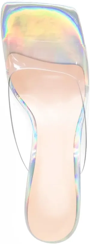 Transparent Clear Chunky Heel Square Toe Sandals Backless Open Toe Slip on Mules Holographic Slipper Dress Shoes