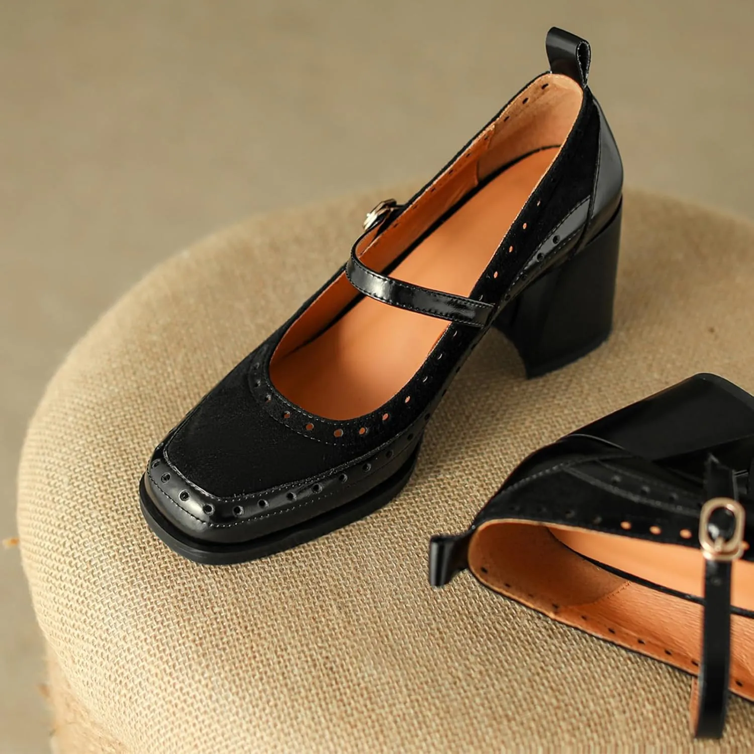 U-lite Women's Pumps Mary Jane High Heel Square Toe Oxfords Dress Shoes Casual Style